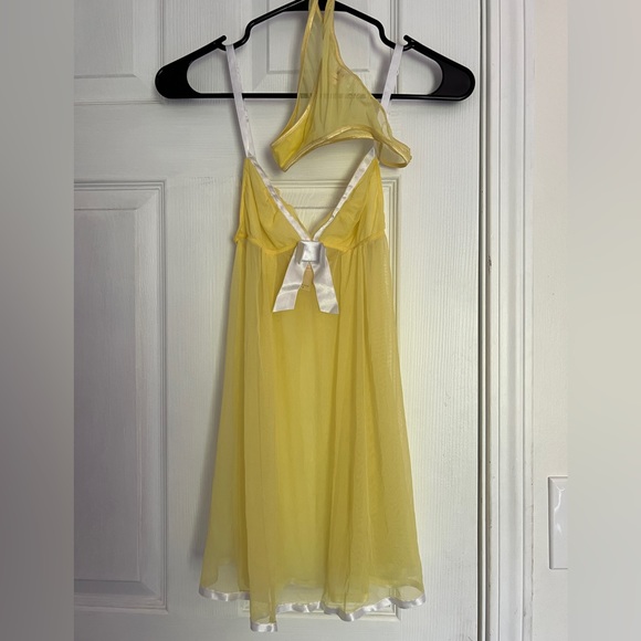 Victoria's Secret Other - Victoria’s Secret Angels Yellow & White Babydoll Chemise Lingerie Set Y2K